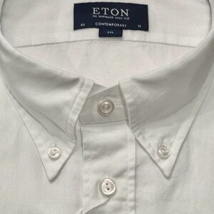 $395 NEW ETON DRESS SHIRT XXL 18 46 CONTEMPORARY FIT SOLID WHITE COTTON FLANNEL